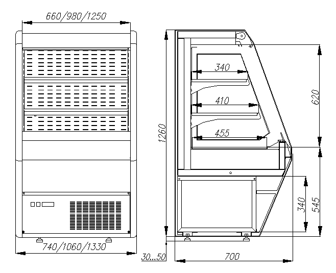 Холодильная горка F13-07 VM 1,3-2 (Carboma 1260/700 ВХСп-1,3) (0011-3020) Полюс
